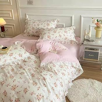 新品未使用 小花柄 ベッドリネン　ベットカバー　布団カバー　花　フレンチガーリー フレンチリネンのフラワー刺繍掛け布団カバー（掛け布団カバー